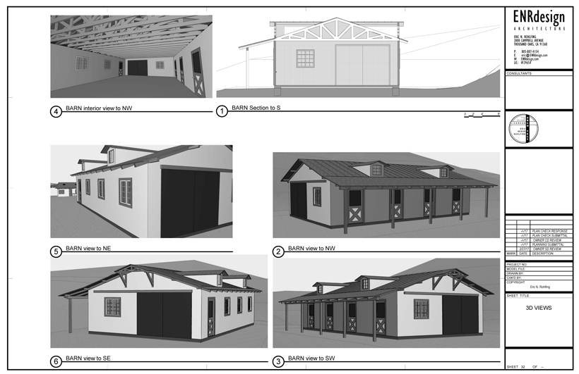 Custom Horse Barn, ENR architects, Granbury, TX 76049 - CAD Renderings